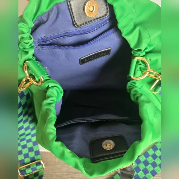 AhDorned, Kelly Green Drawstring Nylon Plaid Guitar Strap Crossbody Bag Tote - Picture 8 of 10